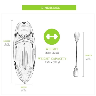 가벼운 싱글 시터 탑 카야크에 앉아 길이 m 2m와 Paddlers 최대 1